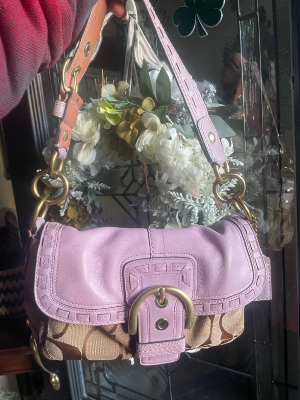Coach purple Leather SoHo Signature Canvas Shoulder Bag